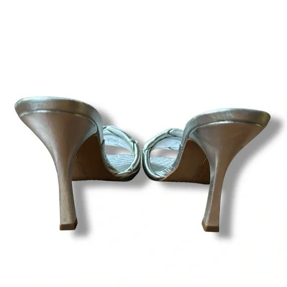 Vince Camuto Brelanie Silver Leather Braided Strap Heeled Slide Sandals | 8.5 - Picture 8 of 15